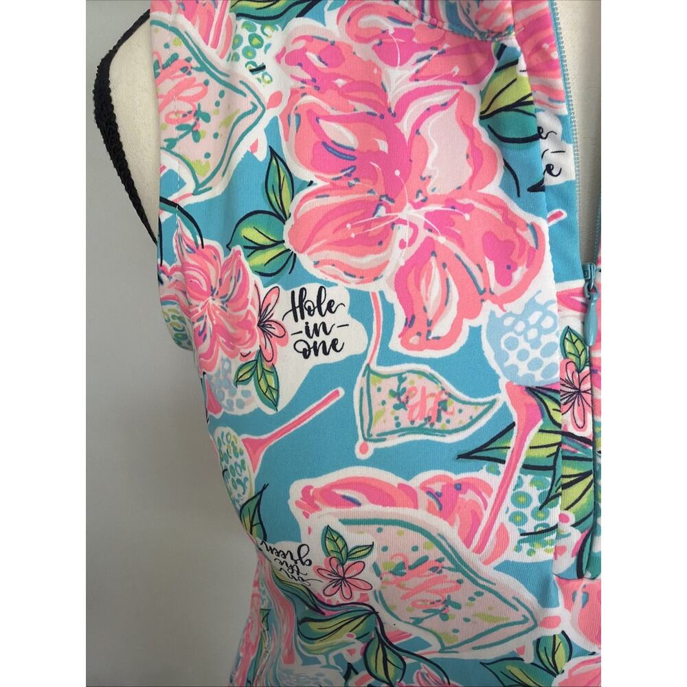 Lulu B 1/4 Zip Top Size Small Multi Topical "Hole in One" "19th Hole" Golf, Sm - Picture 3 of 8